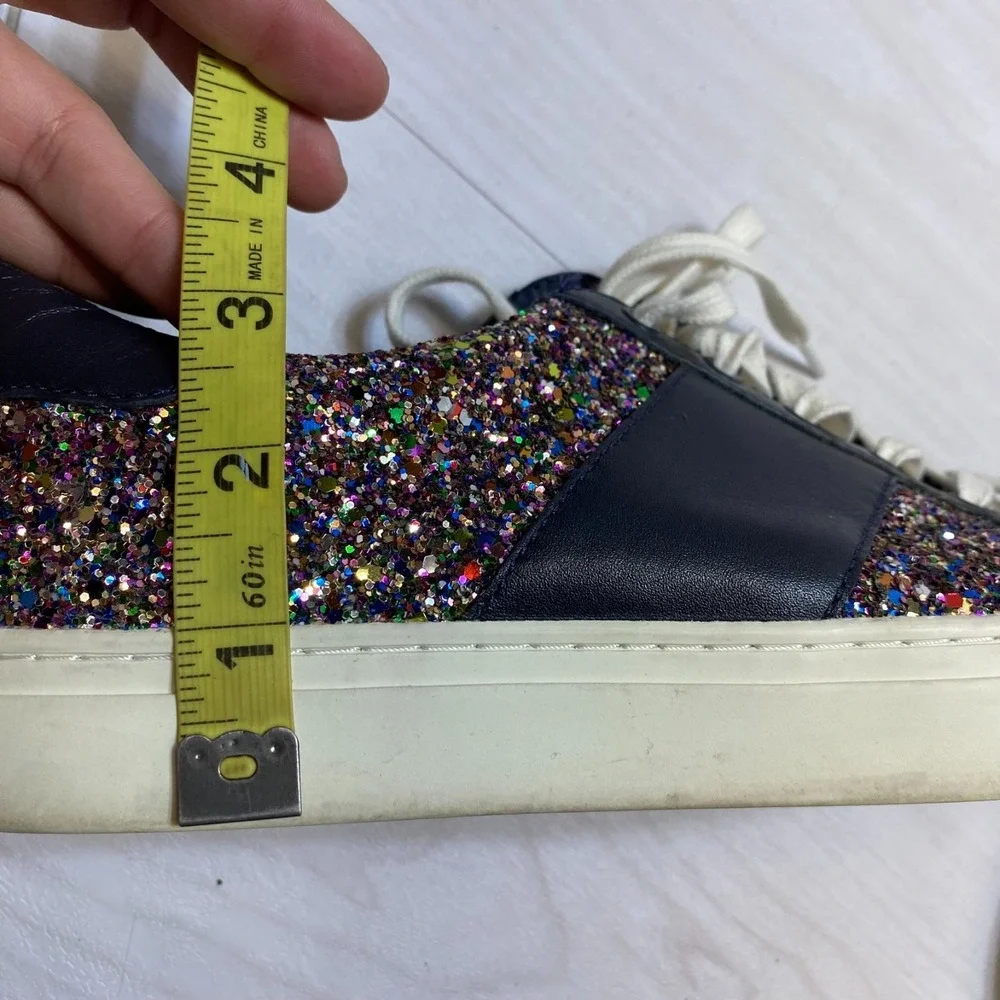 Tory‎ Burch Carter Sneakers Womens Size 10M Black Glitter Embellished Lace-up